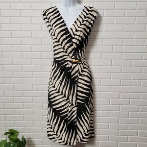 Vintage 90s Bethany Faux Wrap Dress XL Black Zebra Print Bamboo Toggle